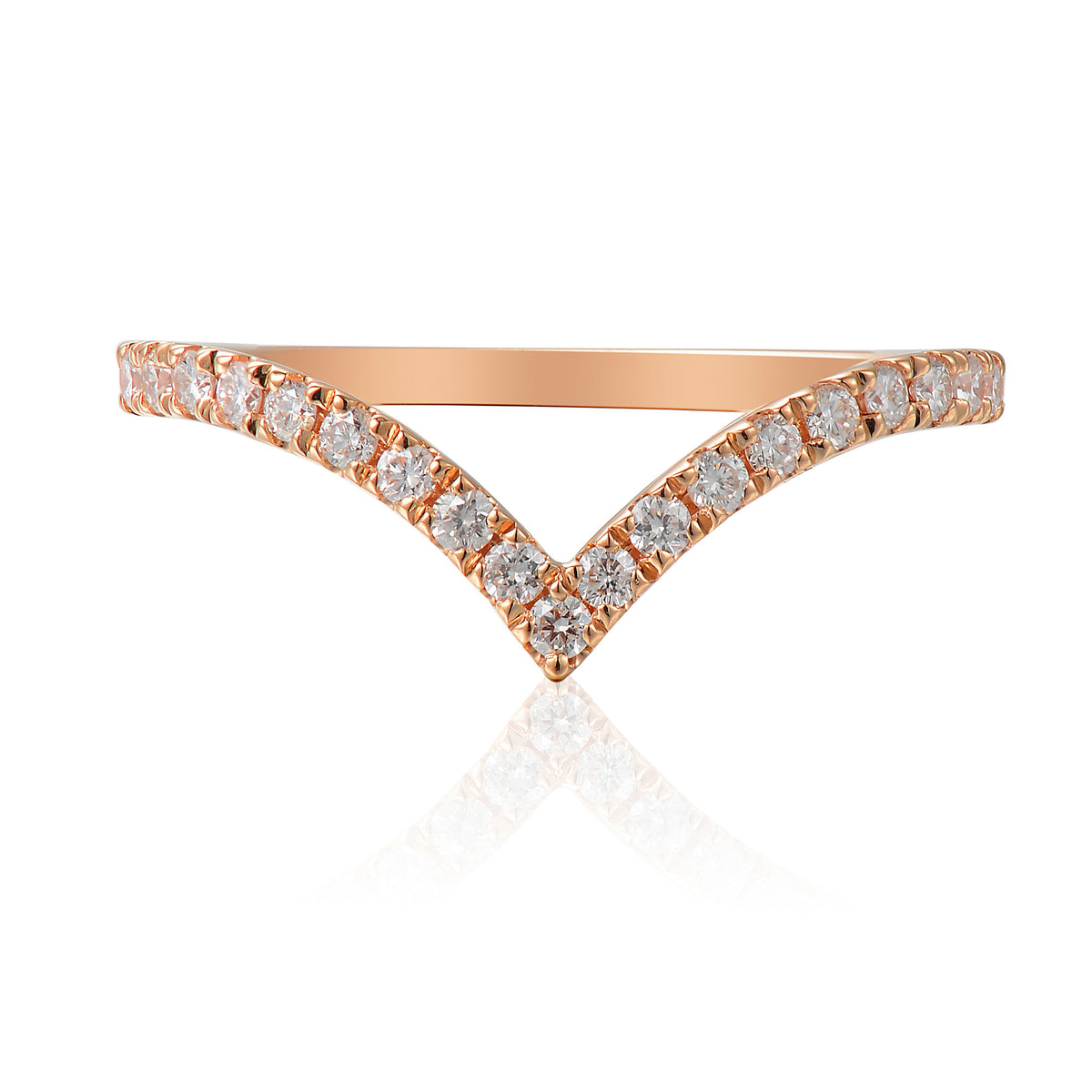 Diamond wishbone half eternity ring in 18k rose gold