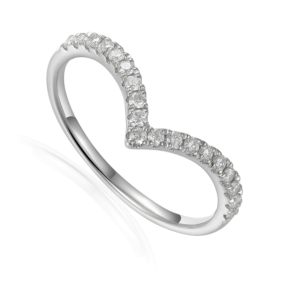 Diamond wishbone half eternity ring in 18k white gold