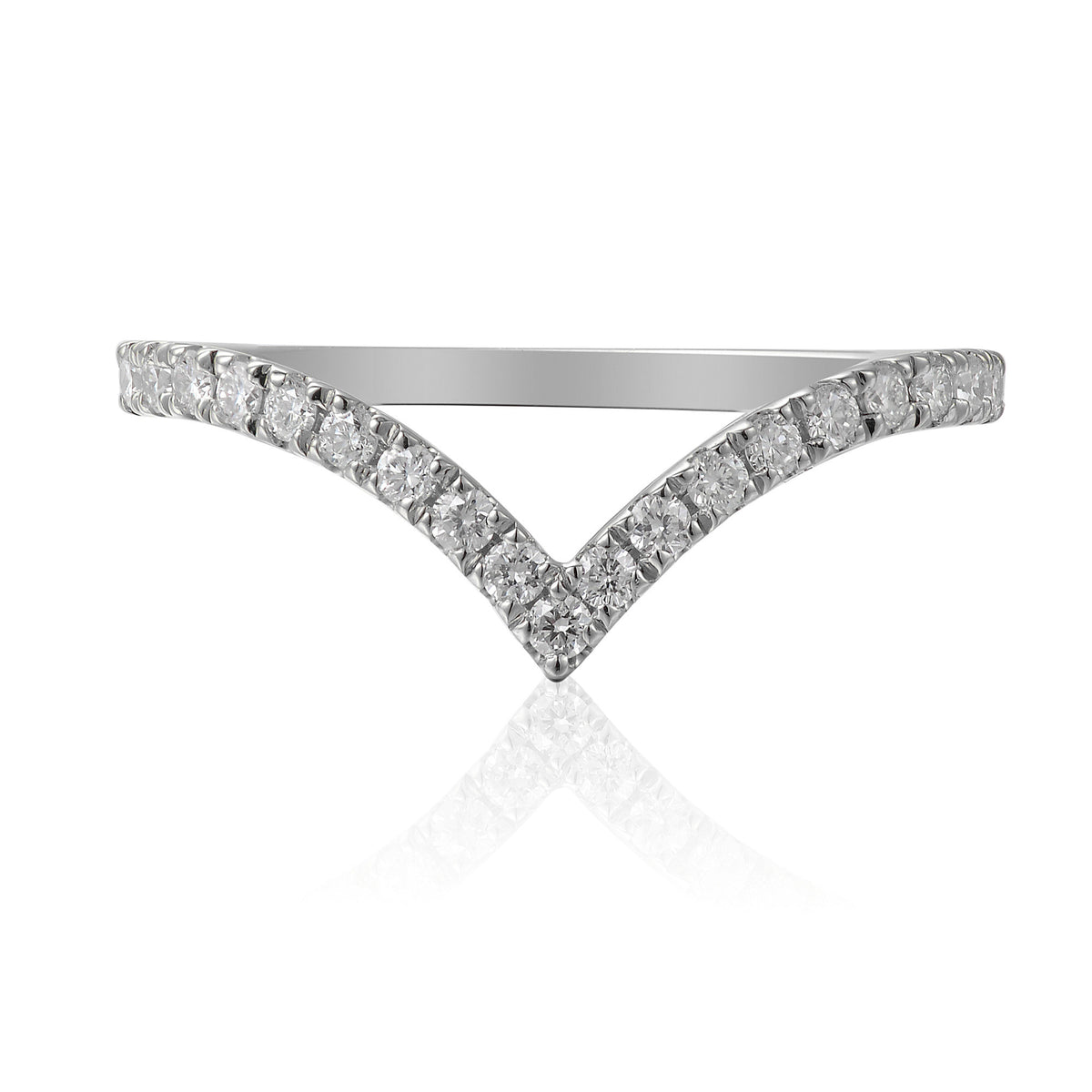 Diamond wishbone half eternity ring in 18k white gold