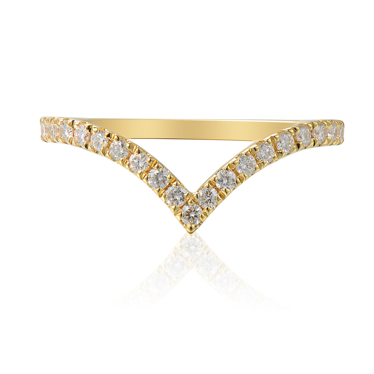 Diamond wishbone half eternity ring in 18k yellow gold