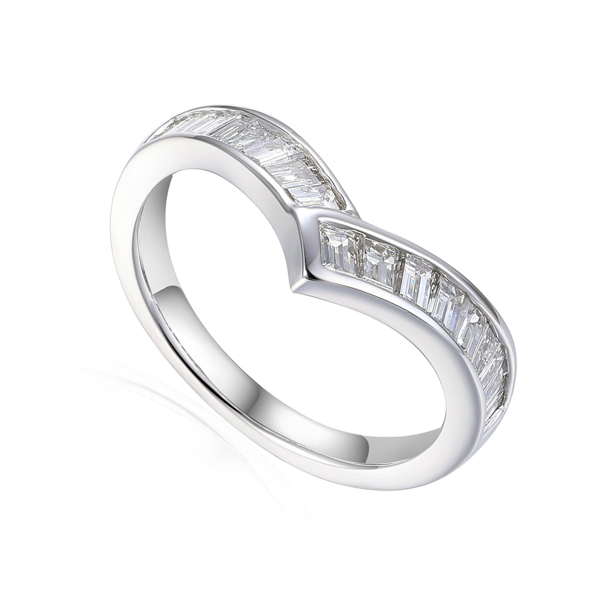 Platinum Baguette Diamond Wishbone Ring - The Real Gem