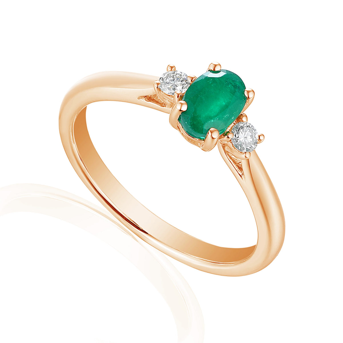 18k Rose Gold Emerald and Diamond Trilogy Ring 0.40ct 0.11ct G/SI - The Real Gem