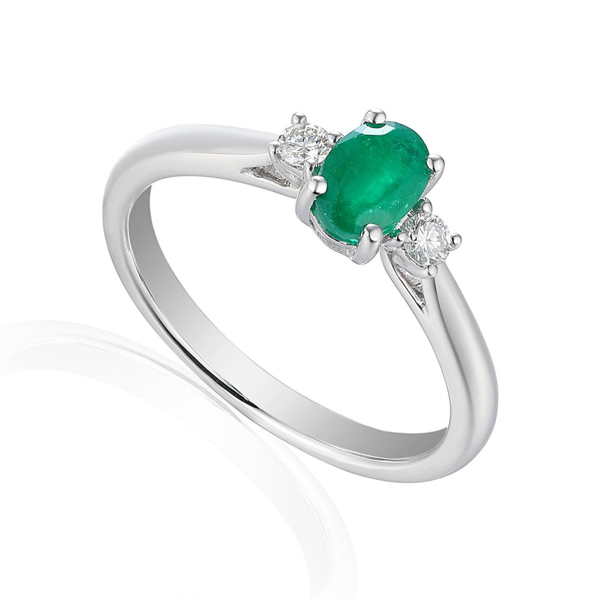 18k White Gold Emerald and Diamond Trilogy Ring 0.40ct 0.11ct G/SI - The Real Gem