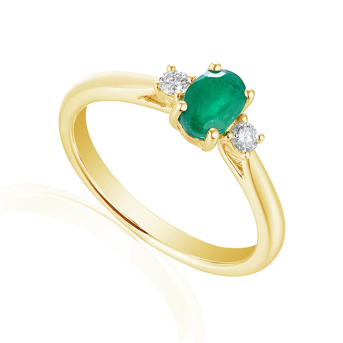 18k Yellow Gold Emerald and Diamond Trilogy Ring 0.40ct 0.11ct G/SI - The Real Gem