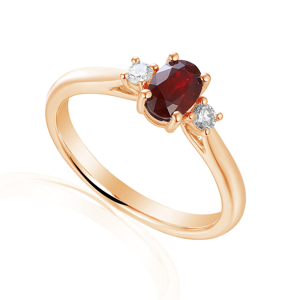 18k Rose Gold Ruby and Diamond Trilogy Ring 0.60ct 0.11ct G/SI - The Real Gem