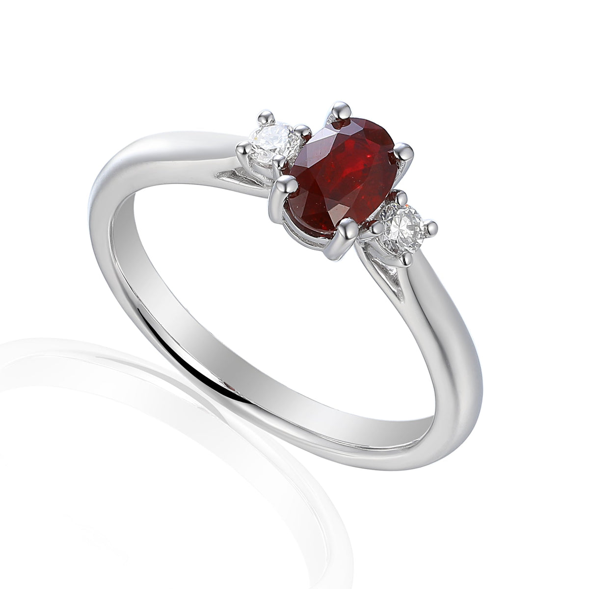 18k White Gold Ruby and Diamond Trilogy Ring 0.60ct 0.11ct G/SI - The Real Gem