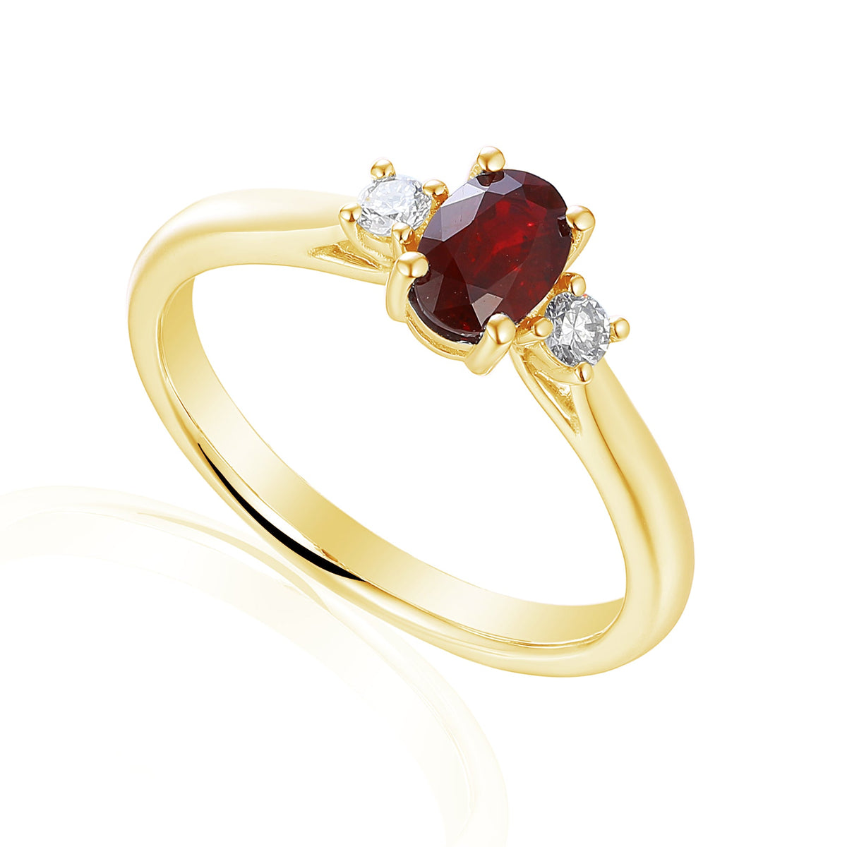 18k Yellow Gold Ruby and Diamond Trilogy Ring 0.60ct 0.11ct G/SI - The Real Gem