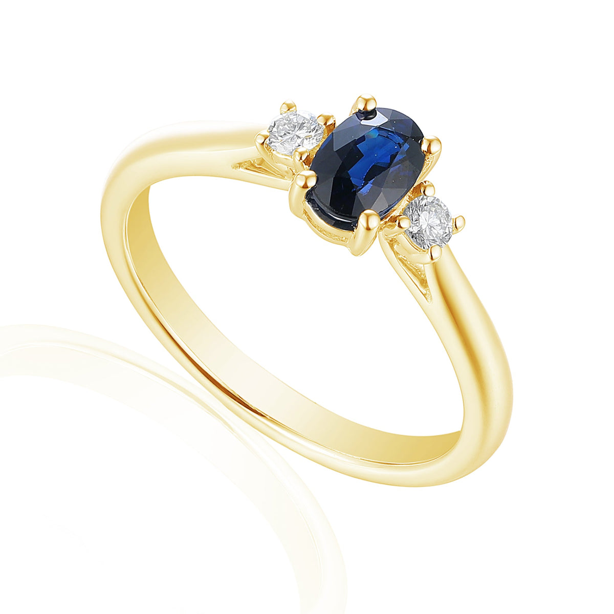 18k Yellow Gold Blue Sapphire and Diamond Trilogy Ring 0.55ct 0.11ct G/SI - The Real Gem