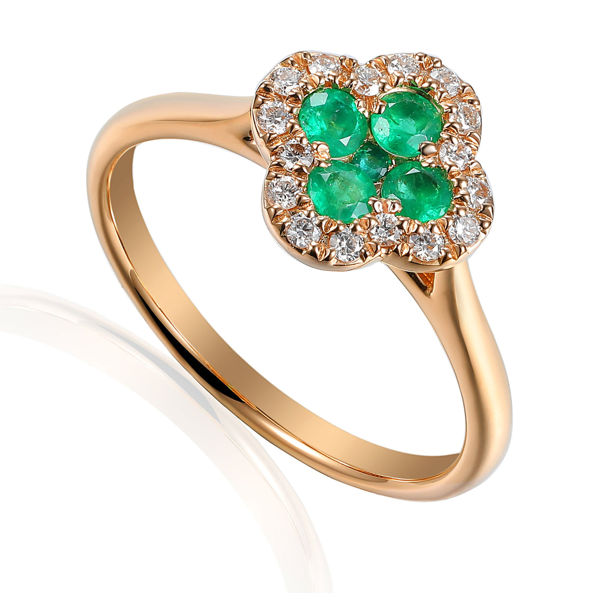 18k Rose Gold Emerald and Diamond Clover Cluster Ring 0.14ct G/SI - The Real Gem