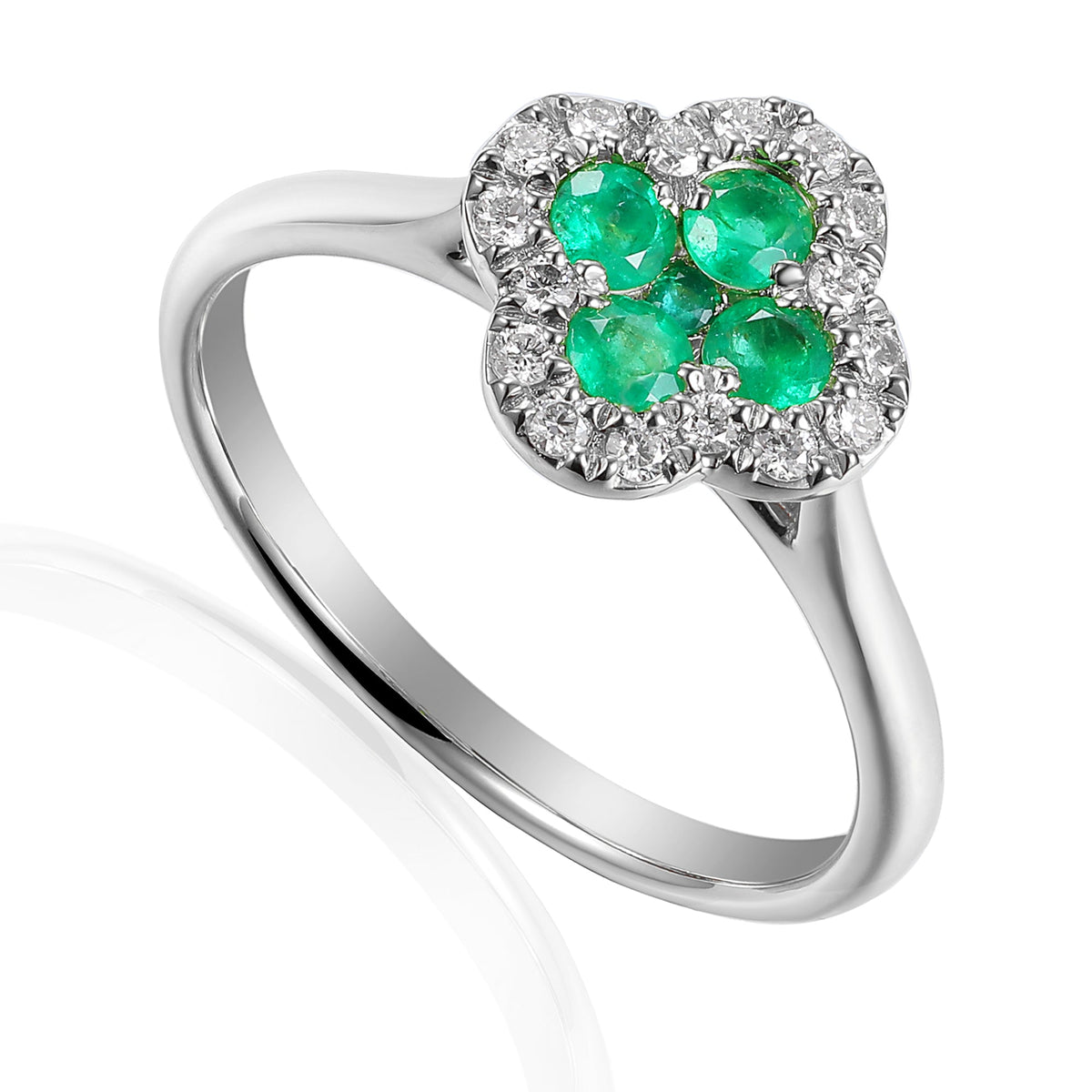 18k White Gold Emerald and Diamond Clover Cluster Ring 0.14ct G/SI - The Real Gem