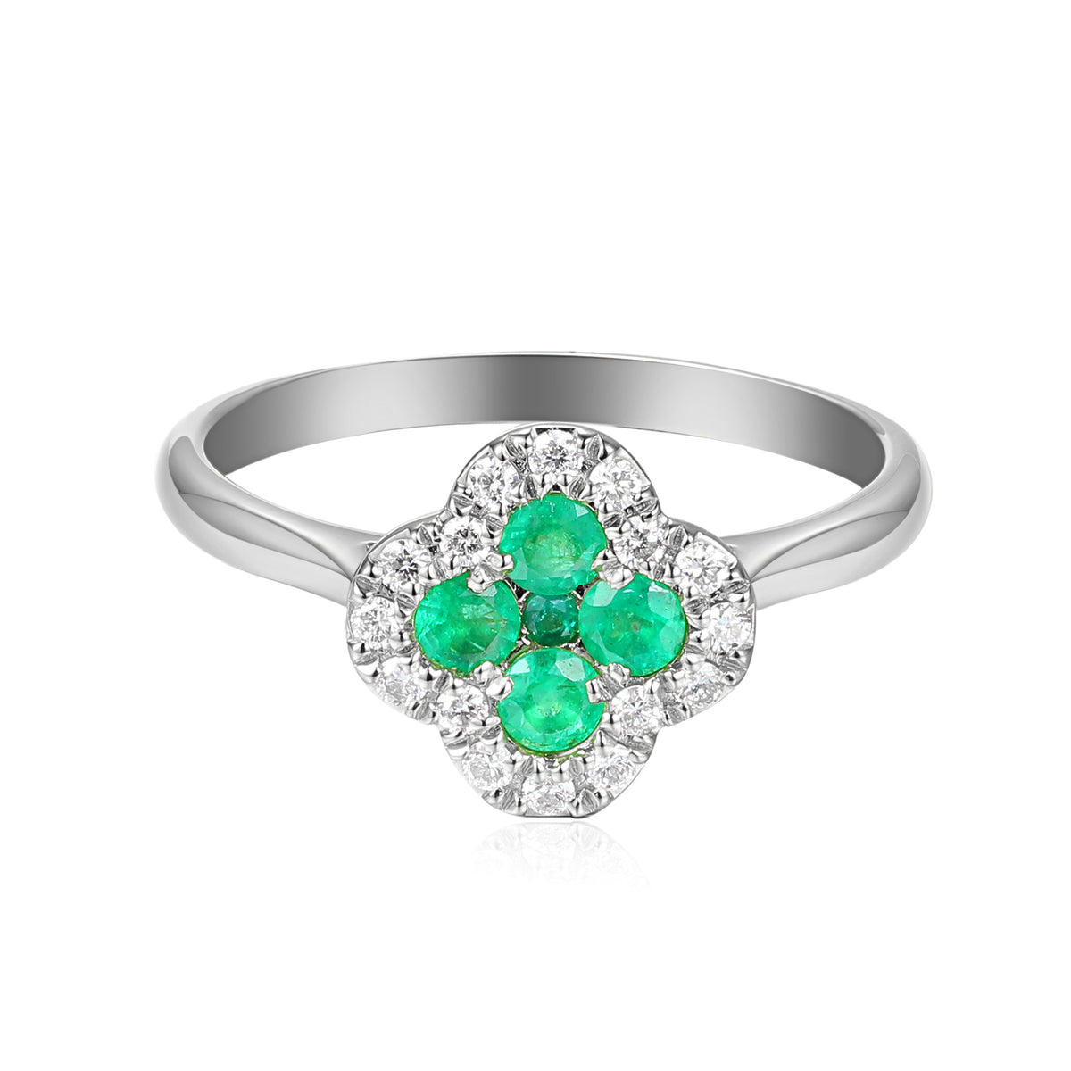 Emerald and Diamond Clover Cluster Ring G/SI