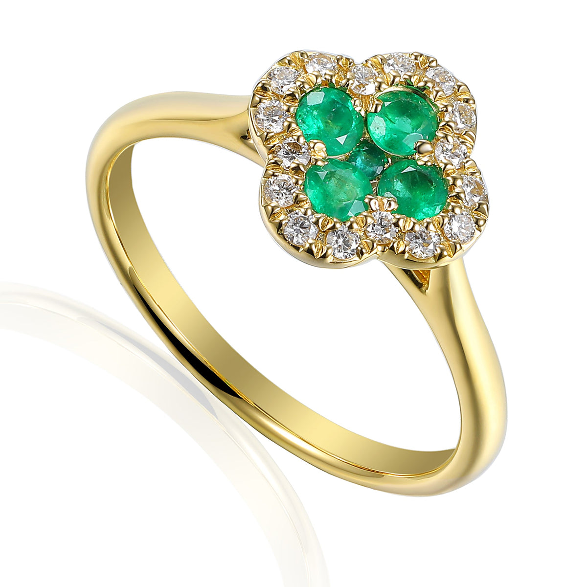18k Yellow Gold Emerald and Diamond Clover Cluster Ring 0.14ct G/SI - The Real Gem