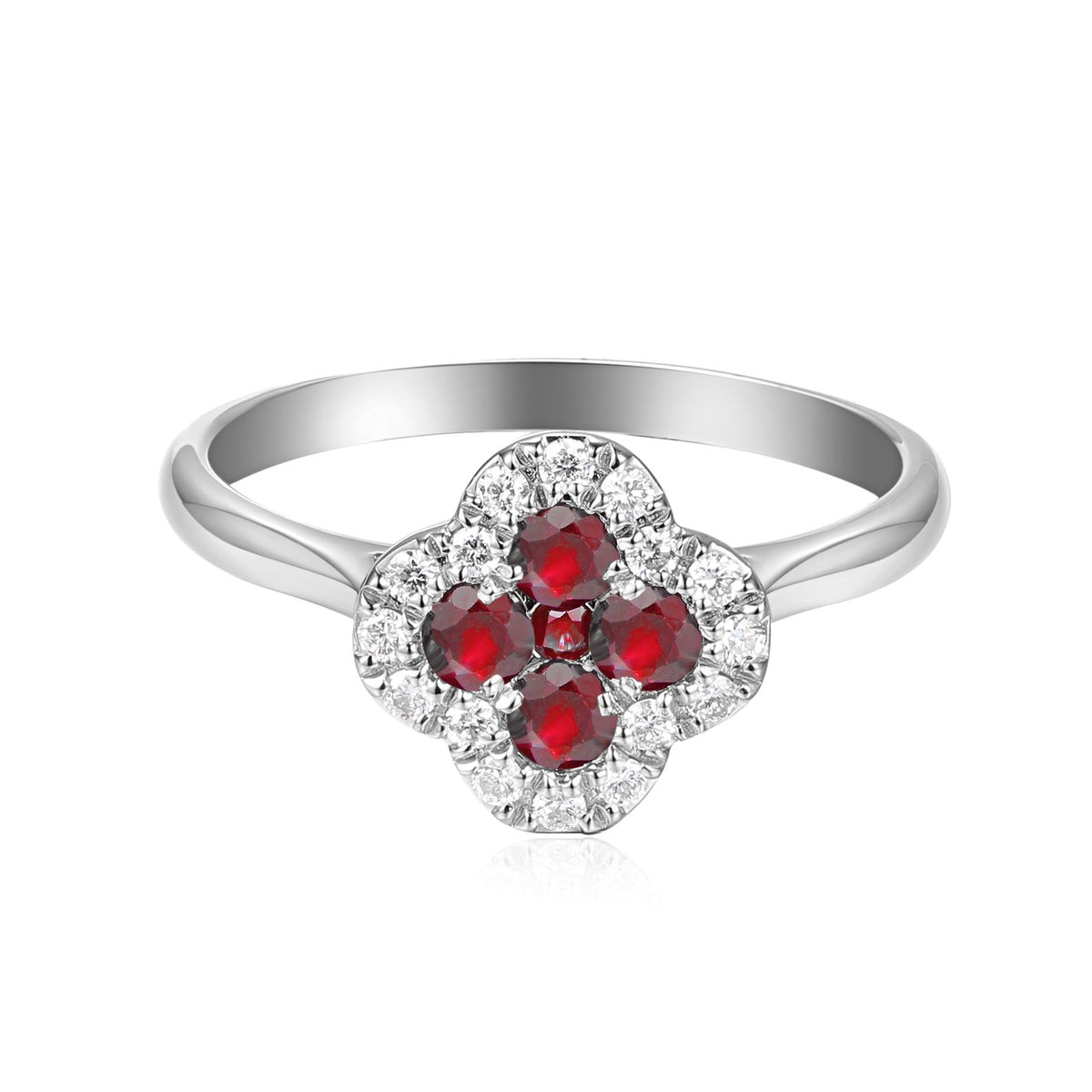 Ruby and Diamond Clover Cluster Ring G/SI