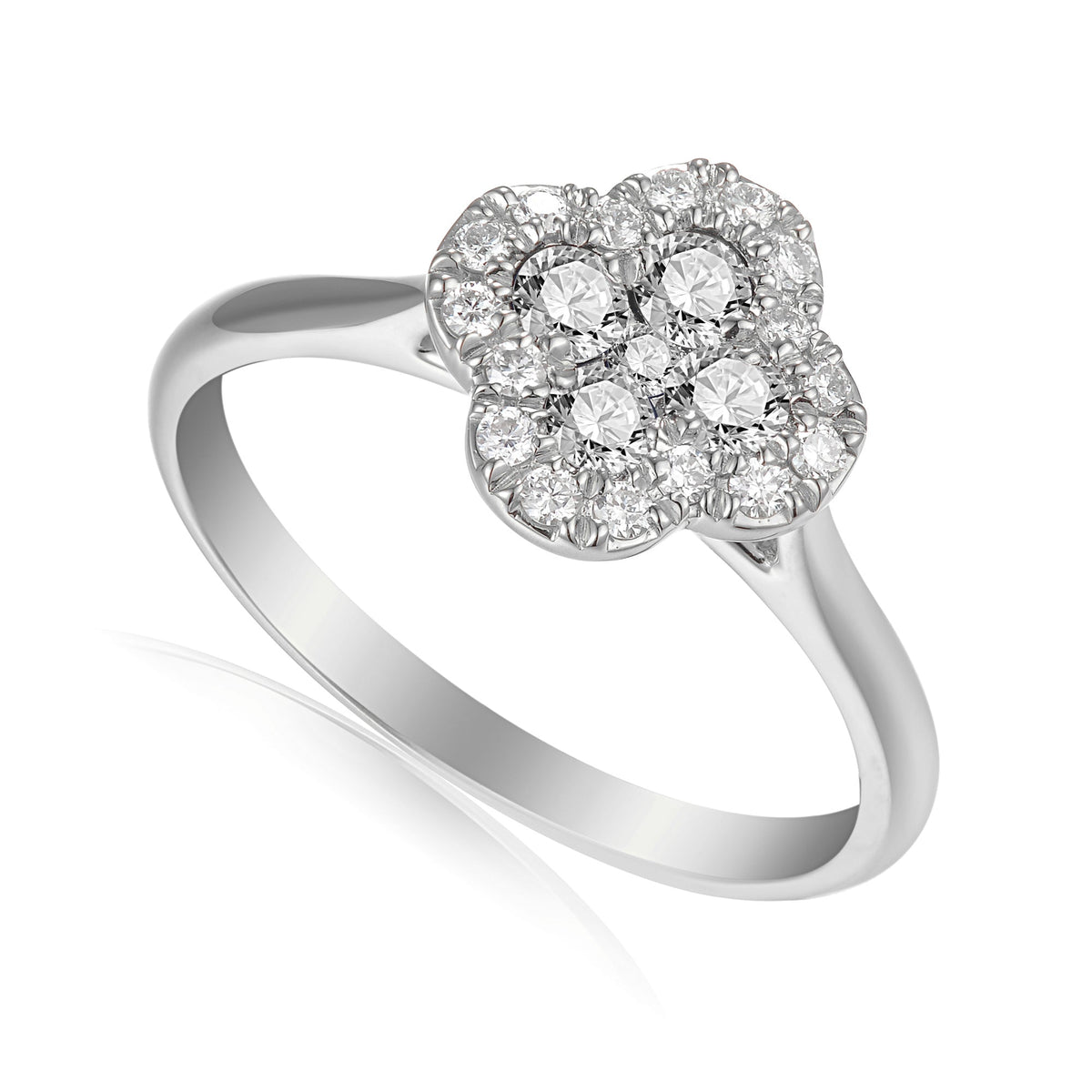18k White Gold Diamond Clover Cluster Ring 0.47ct G/SI - The Real Gem