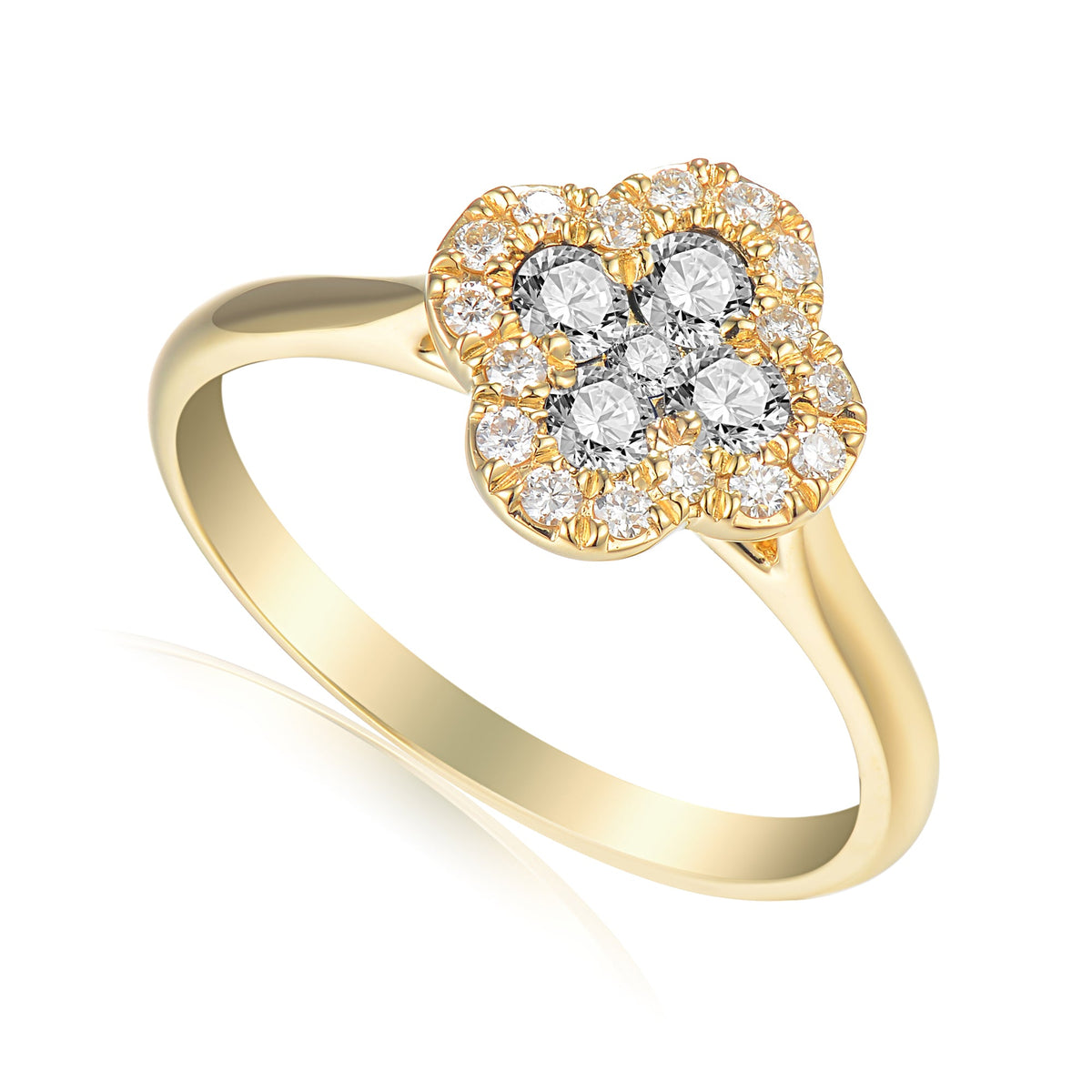 18k Yellow Gold Diamond Clover Cluster Ring 0.47ct G/SI - The Real Gem