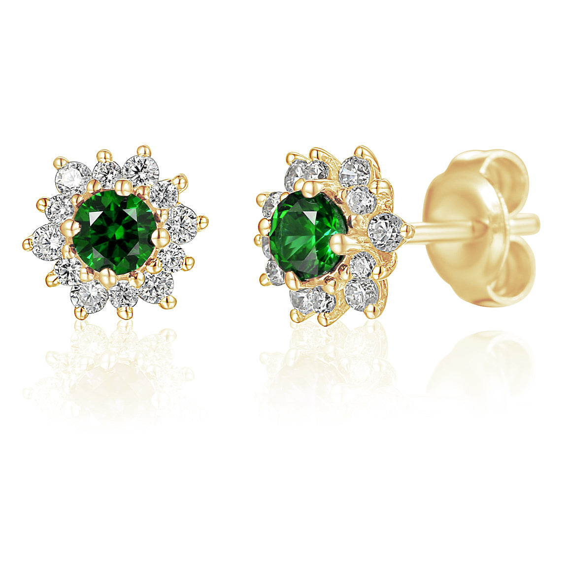 18k Yellow Gold Emerald & Diamond Cluster Stud Earrings – The Real Gem