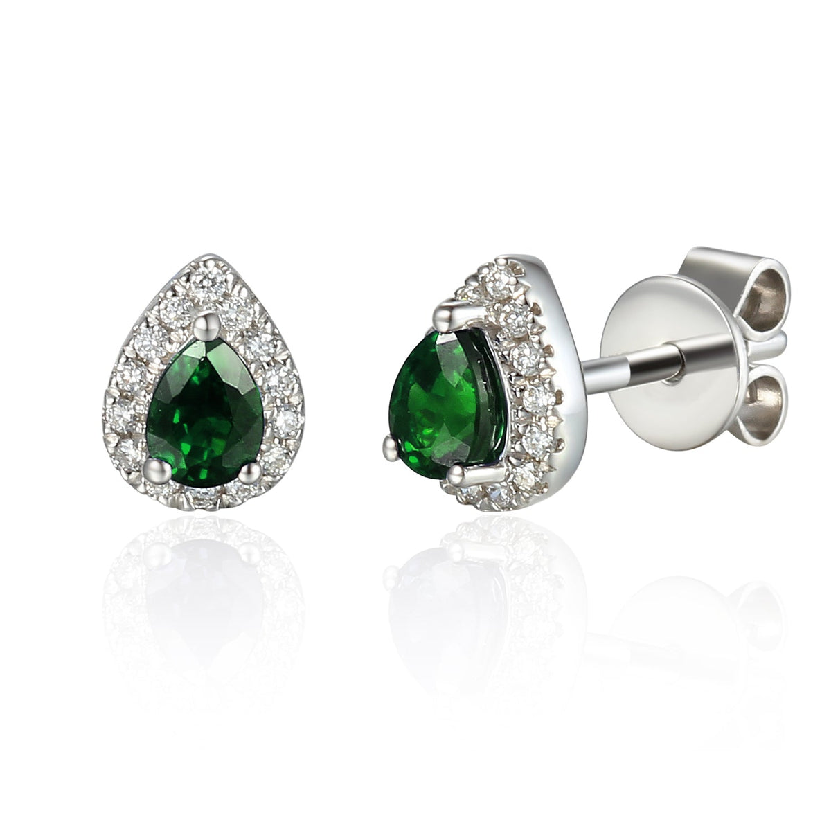 18k White Gold Emerald & Diamond Pear-Shaped Halo Stud Earrings – The Real Gem