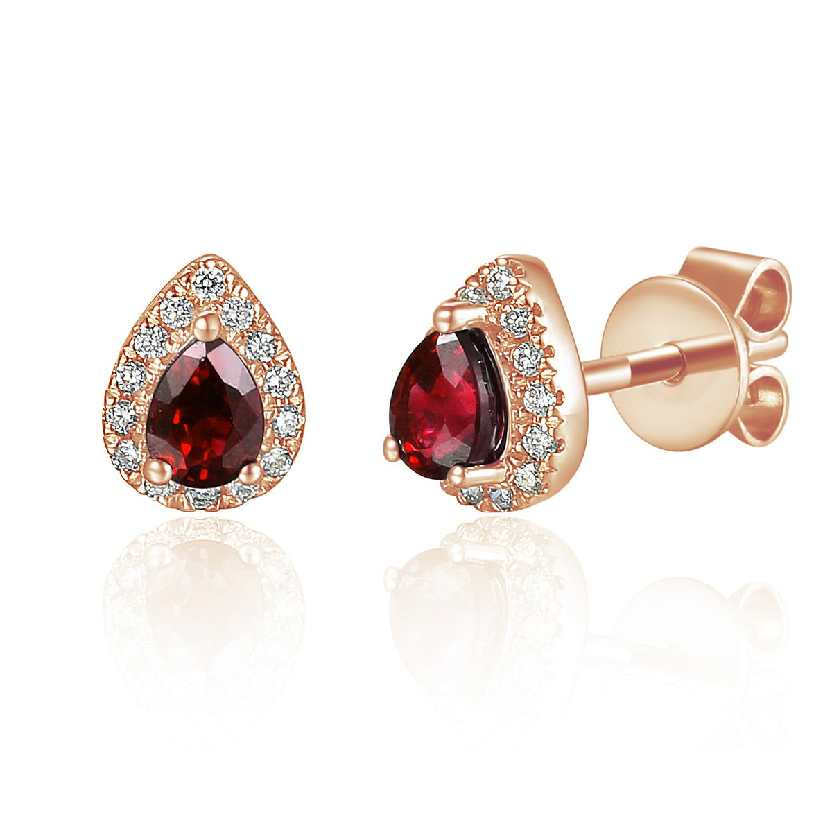 18k Rose Gold Ruby & Diamond Pear-Shaped Halo Stud Earrings – The Real Gem
