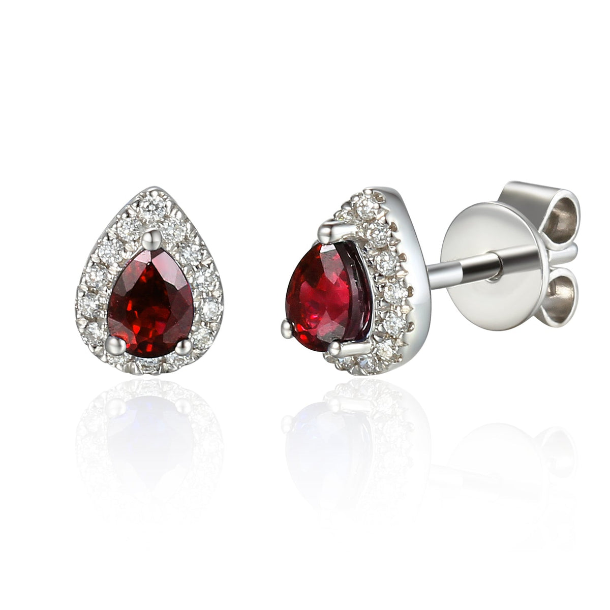 18k White Gold Ruby & Diamond Pear-Shaped Halo Stud Earrings – The Real Gem