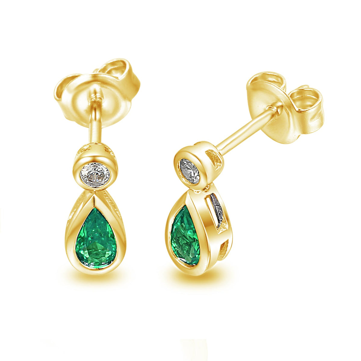 18k Yellow Gold Emerald & Diamond Pear-Cut Drop Stud Earrings – The Real Gem