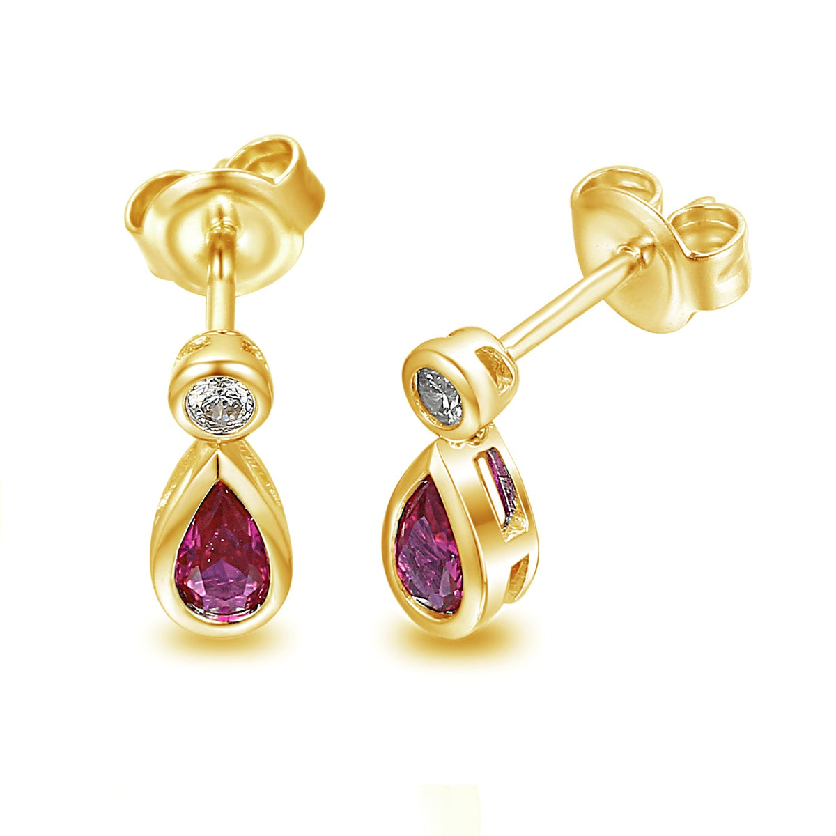 18k Yellow Gold Ruby & Diamond Pear-Cut Drop Stud Earrings – The Real Gem