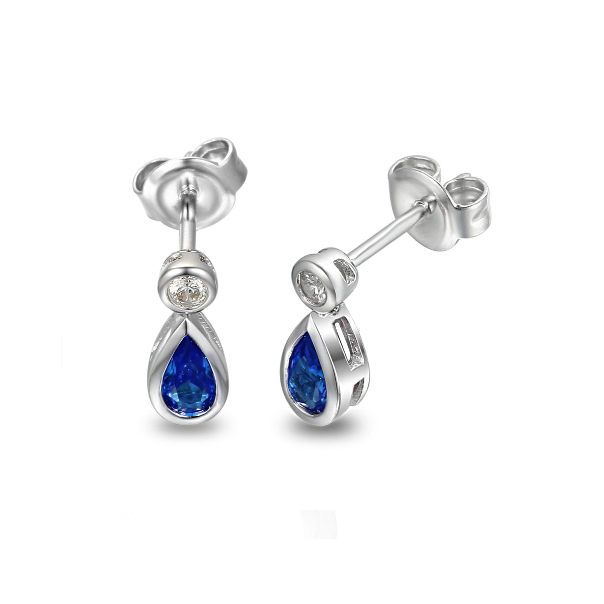 18k White Gold Blue Sapphire & Diamond Pear-Cut Drop Stud Earrings – The Real Gem