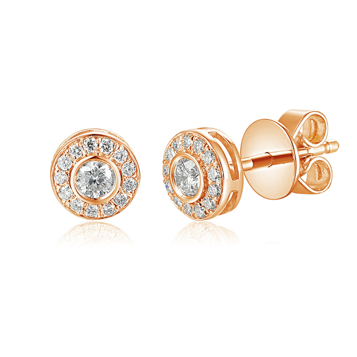 18k Rose Gold Diamond Circle Halo Stud Earrings - The Real Gem