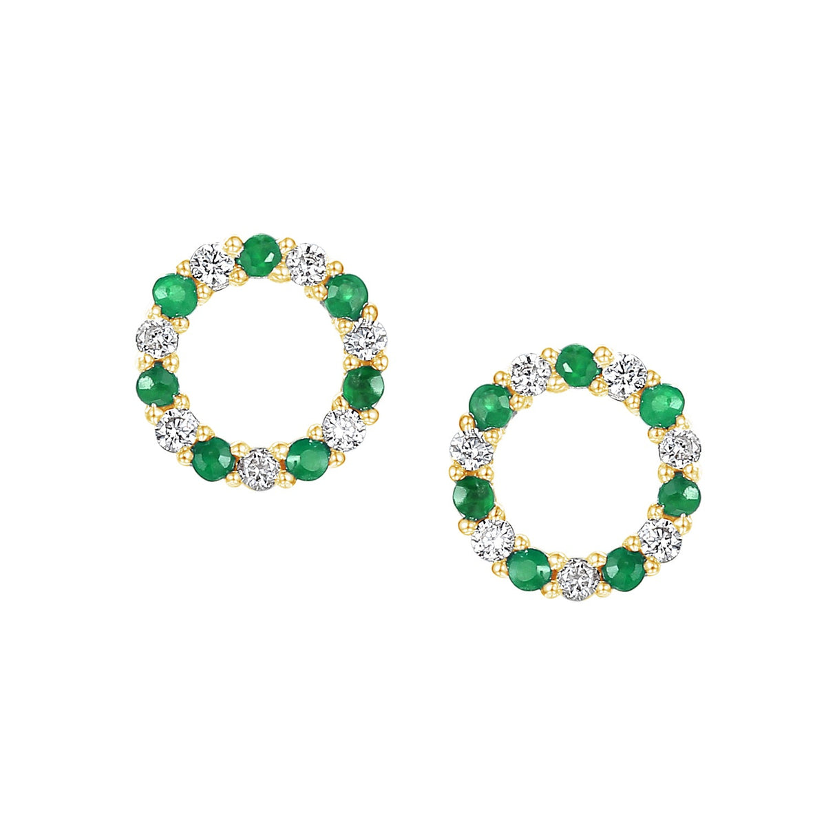 Emerald and Diamond Circle Stud Earrings – The Real Gem