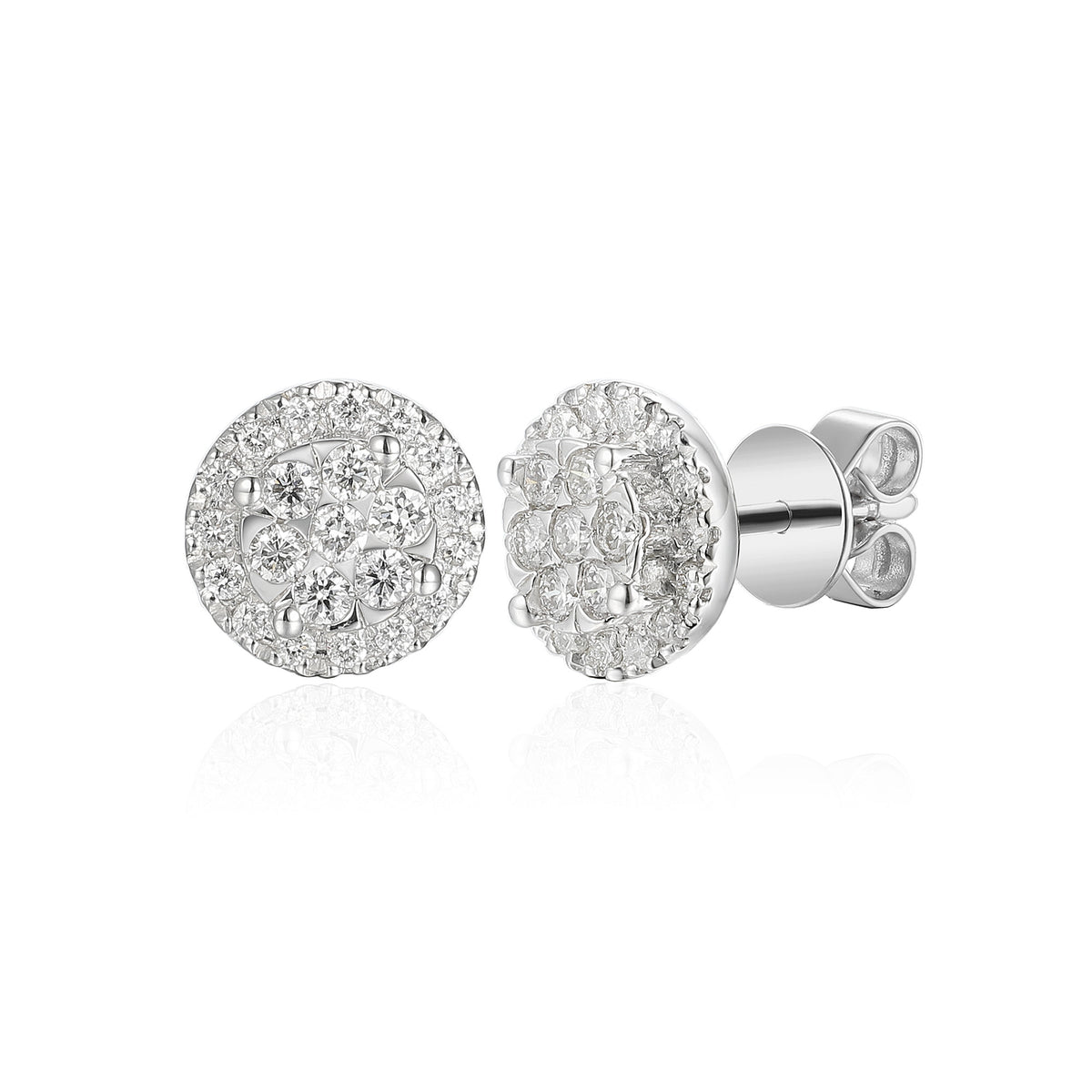 Pavé and claw set diamond circle stud earrings 0.50ct in 18k white gold