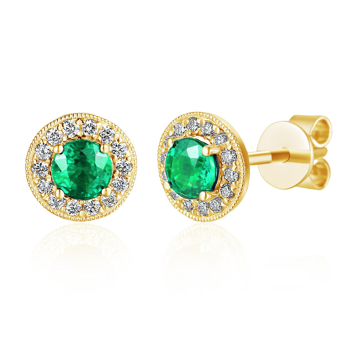 Emerald and Diamond Halo Stud Earrings – The Real Gem