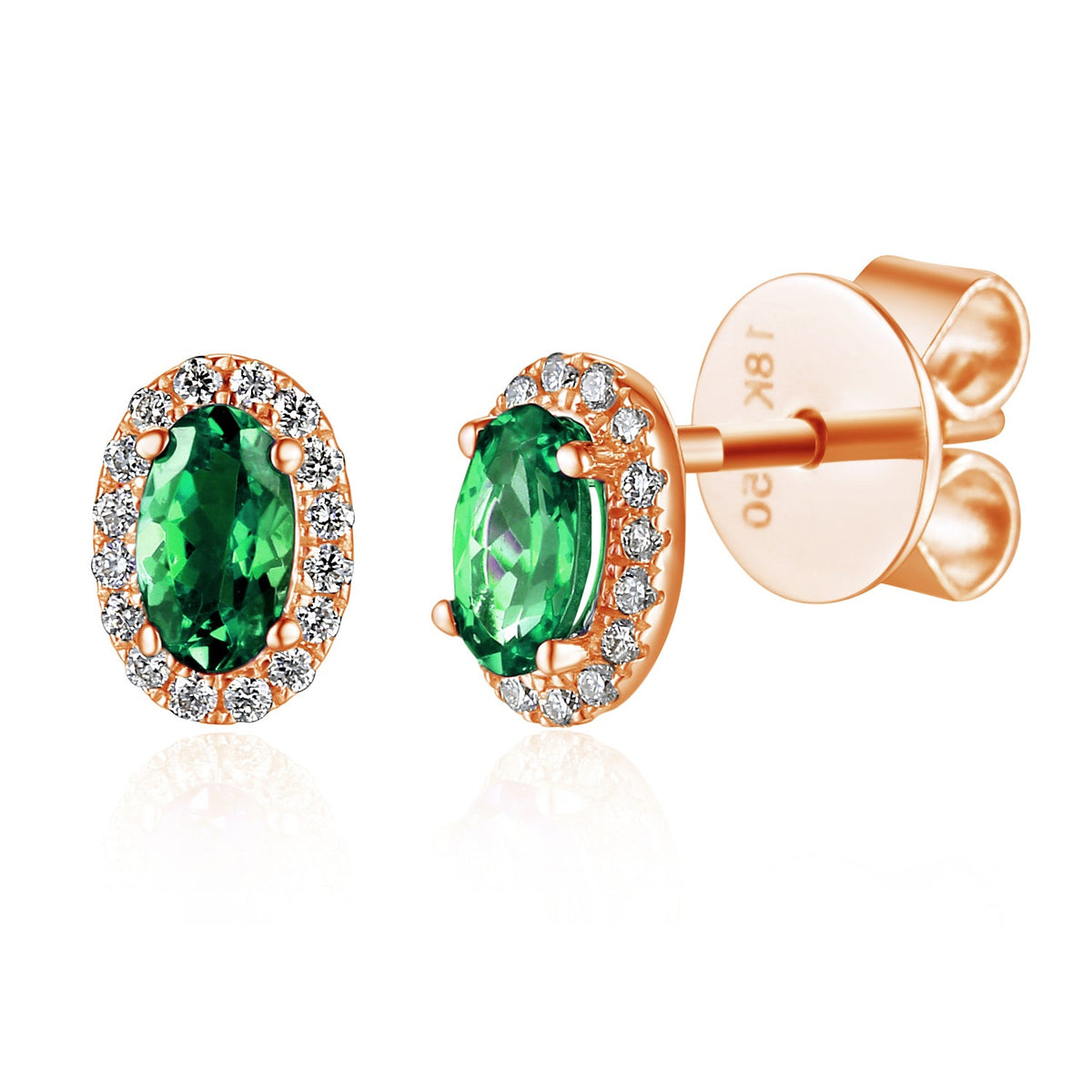 18k Rose Gold Emerald and Diamond Halo Stud Earrings 0.10ct G/SI - The Real Gem
