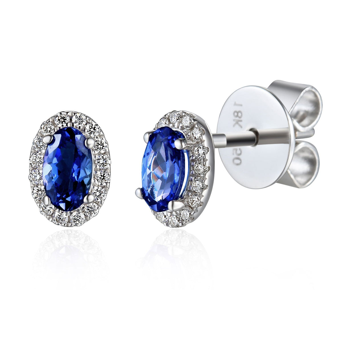 18k White Gold Blue Sapphire and Diamond Halo Stud Earrings 0.10ct G/SI - The Real Gem