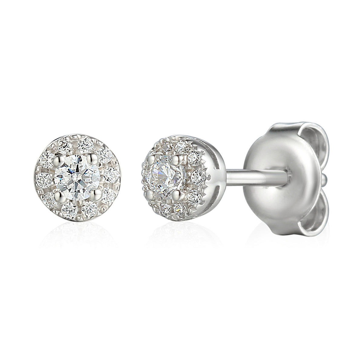 Diamond halo earrings 0.16ct in 18k white gold