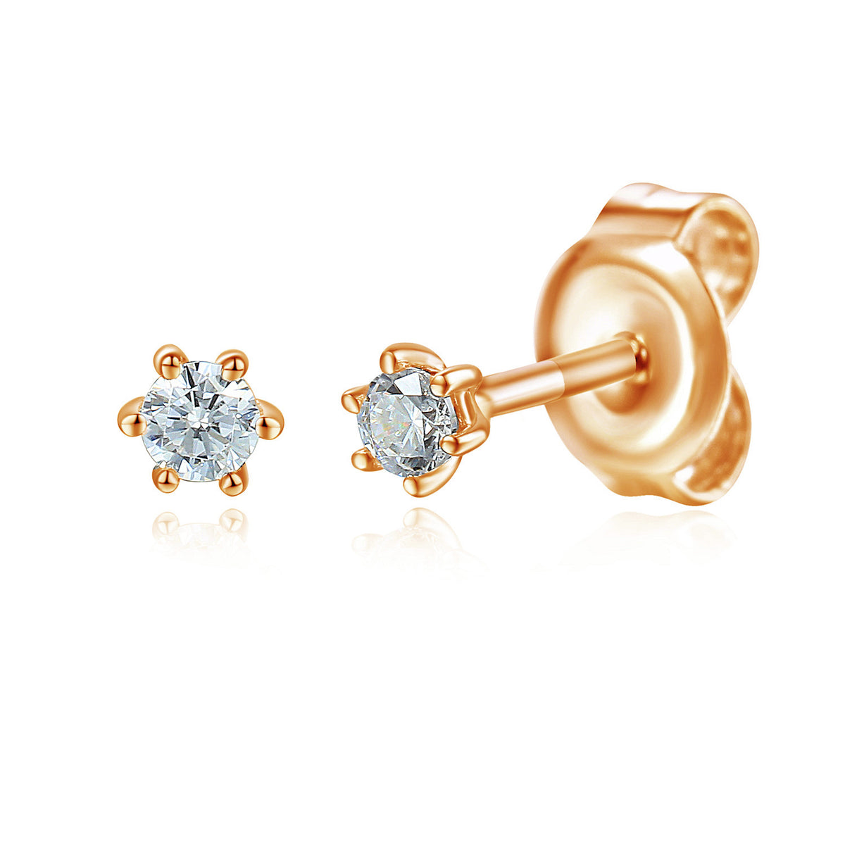 Six claw diamond stud earrings 0.10ct in 18k rose gold