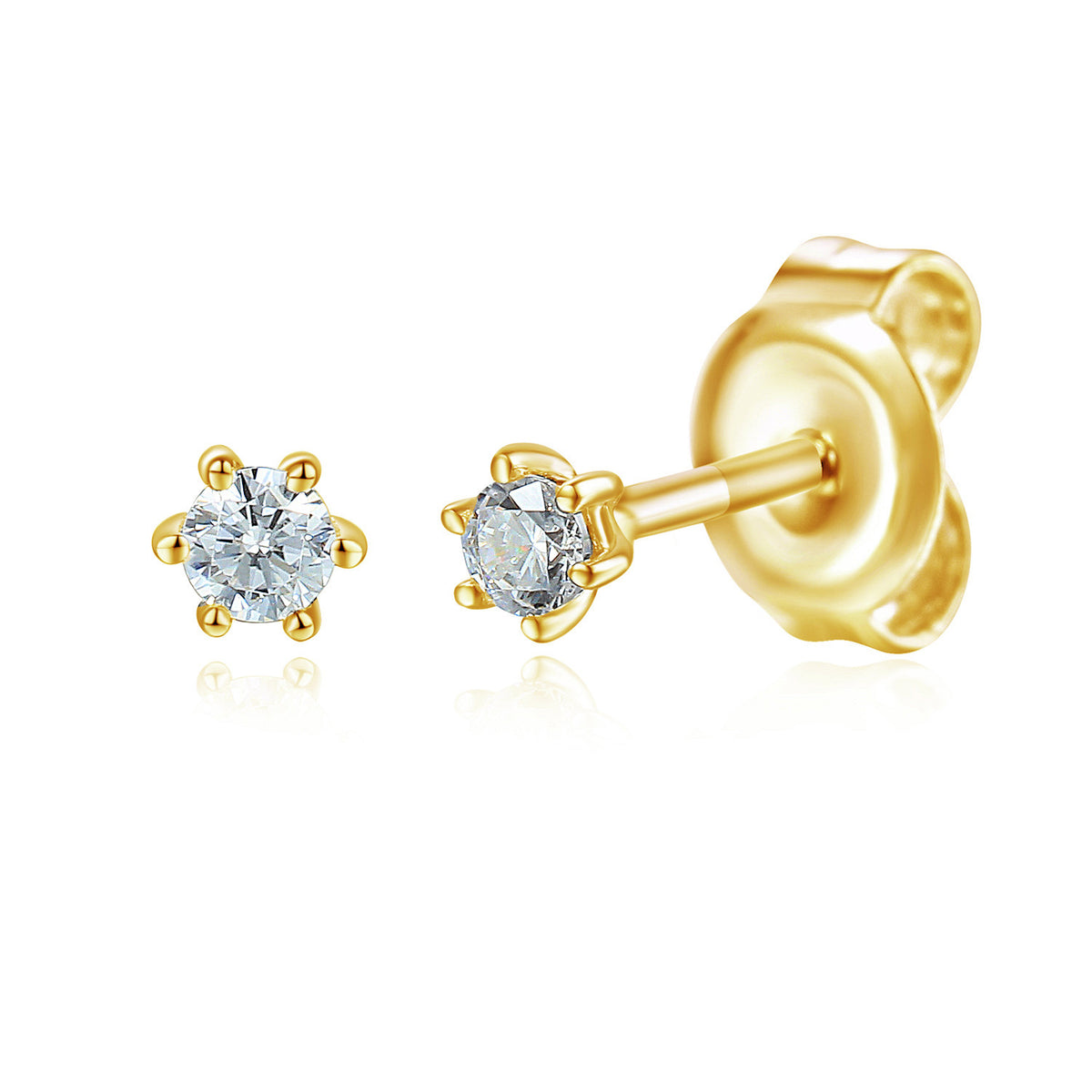 Six claw diamond stud earrings 0.10ct in 18k yellow gold