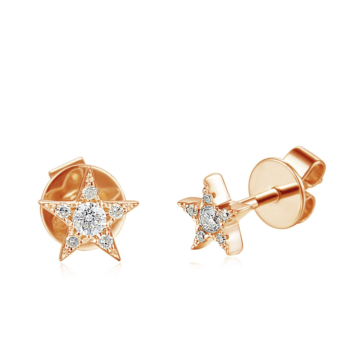 18k Rose Gold Diamond Star Stud Earrings – The Real Gem