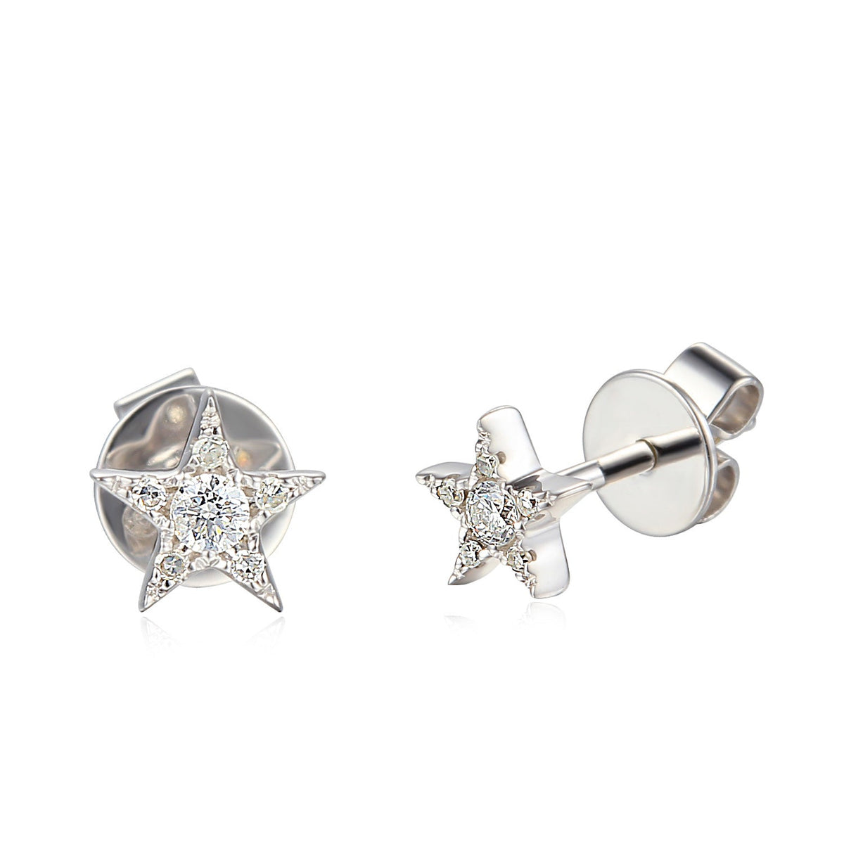 18k White Gold Diamond Star Stud Earrings – The Real Gem