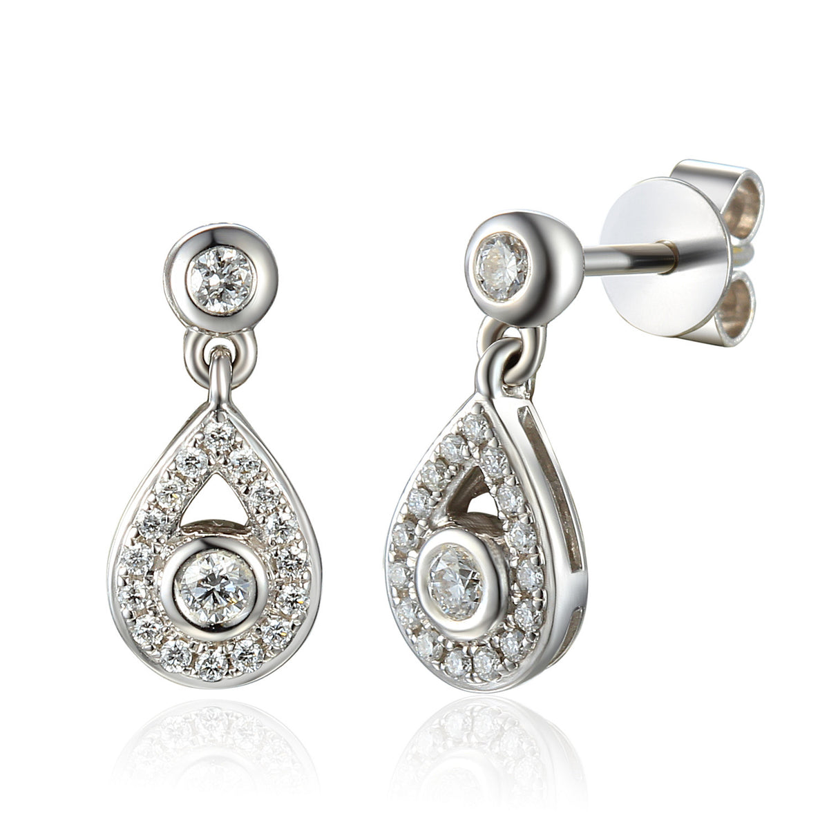 Diamond pear drop earrings in 18k white gold