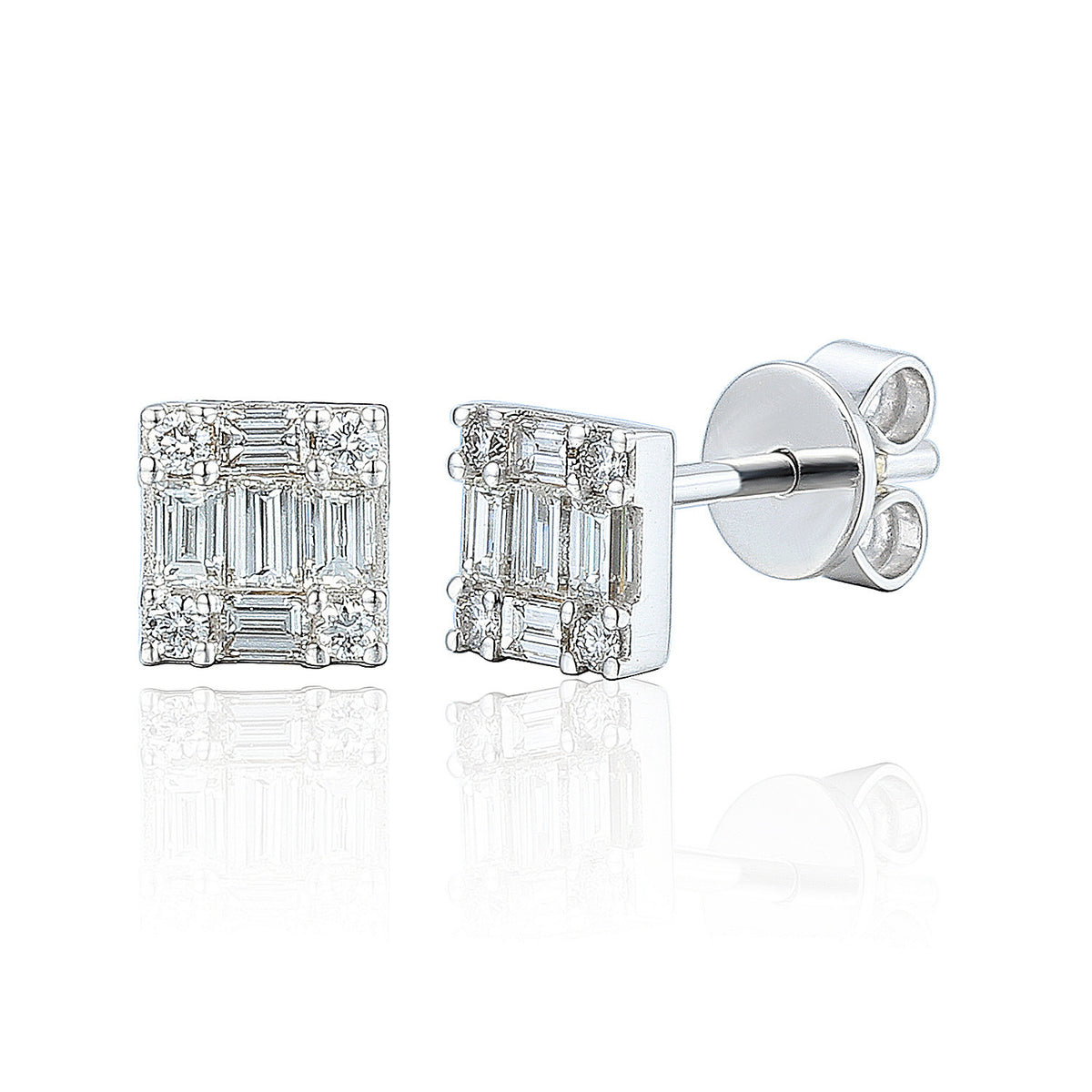 Baguette diamond channel set stud earrings 0.33ct in 18k white gold