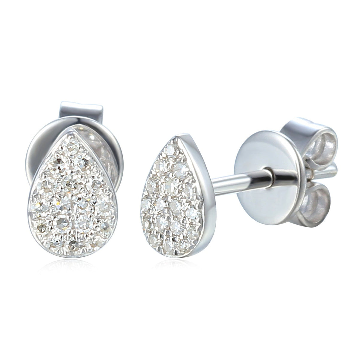 18k White Gold Diamond Pear Shape Stud Earrings | The Real Gem