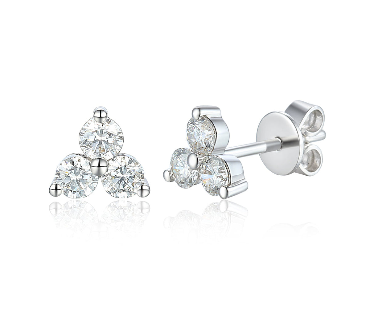 18k White Gold Claw Set Round Brilliant Cut Diamond Trefoil Earring – The Real Gem