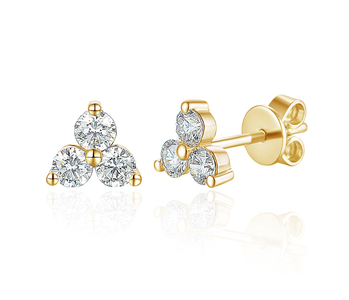 18k Yellow Gold Claw Set Round Brilliant Cut Diamond Trefoil Earring – The Real Gem