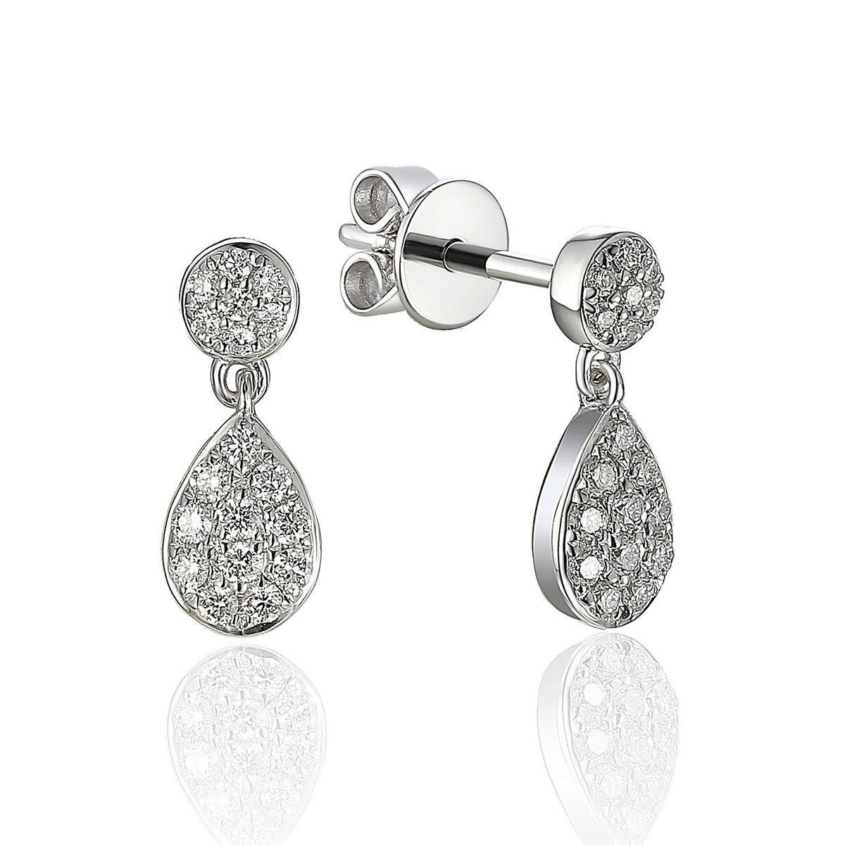Pavé diamond pear drop earrings 0.22ct in 18k white gold