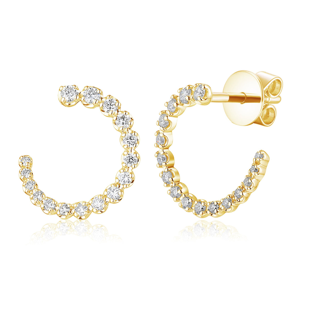 18k Yellow Gold Diamond Open Hoop Earrings - The Real Gem