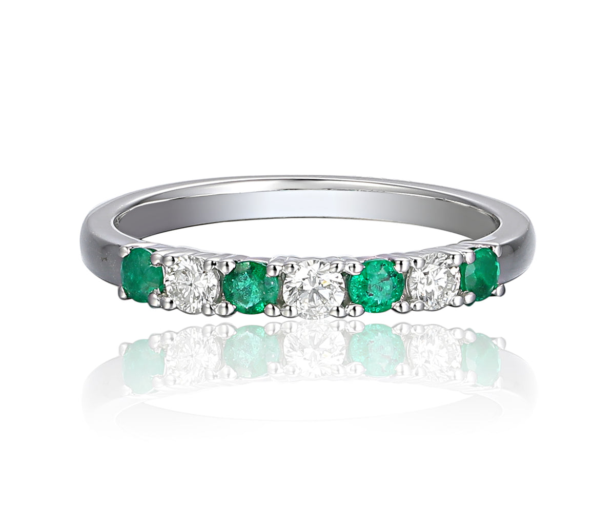 Emerald And Diamond 7 Stone Ring