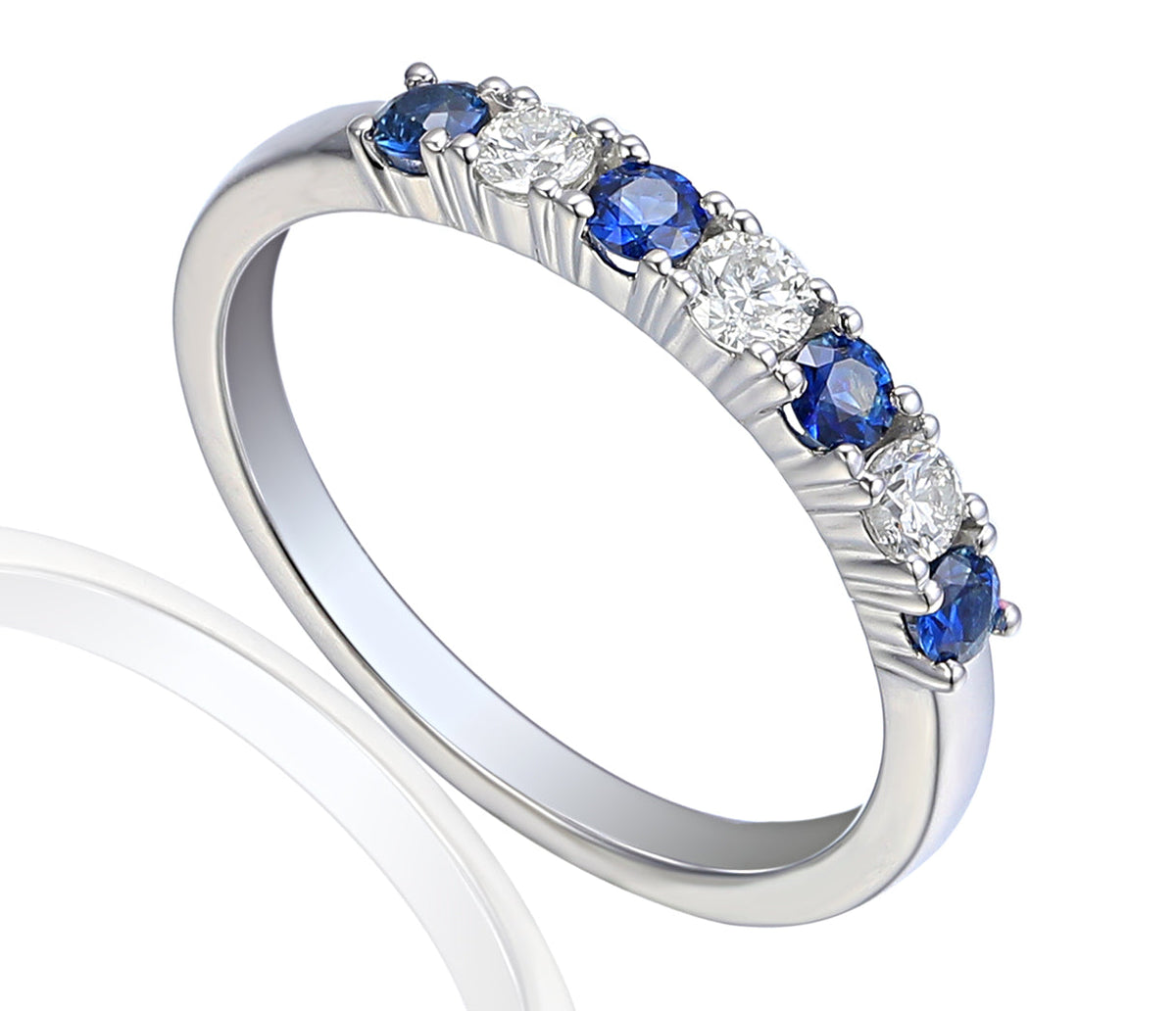 18k White Gold Blue Sapphire And Diamond 7 Stone Ring - The Real Gem
