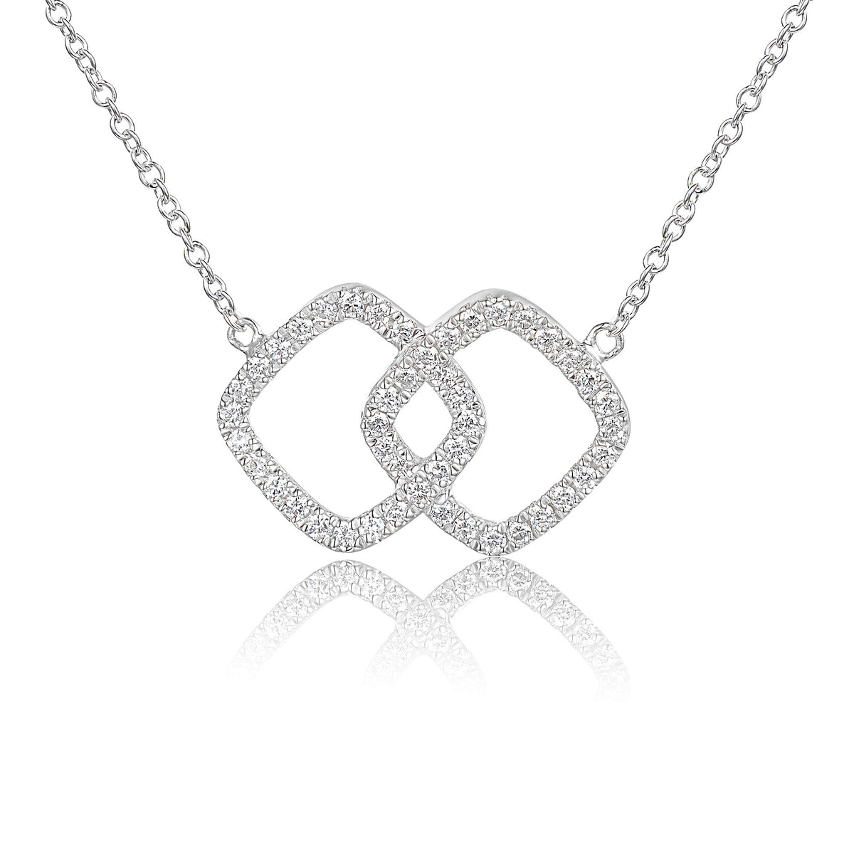 Diamond interlocking squares necklace in 18k white gold