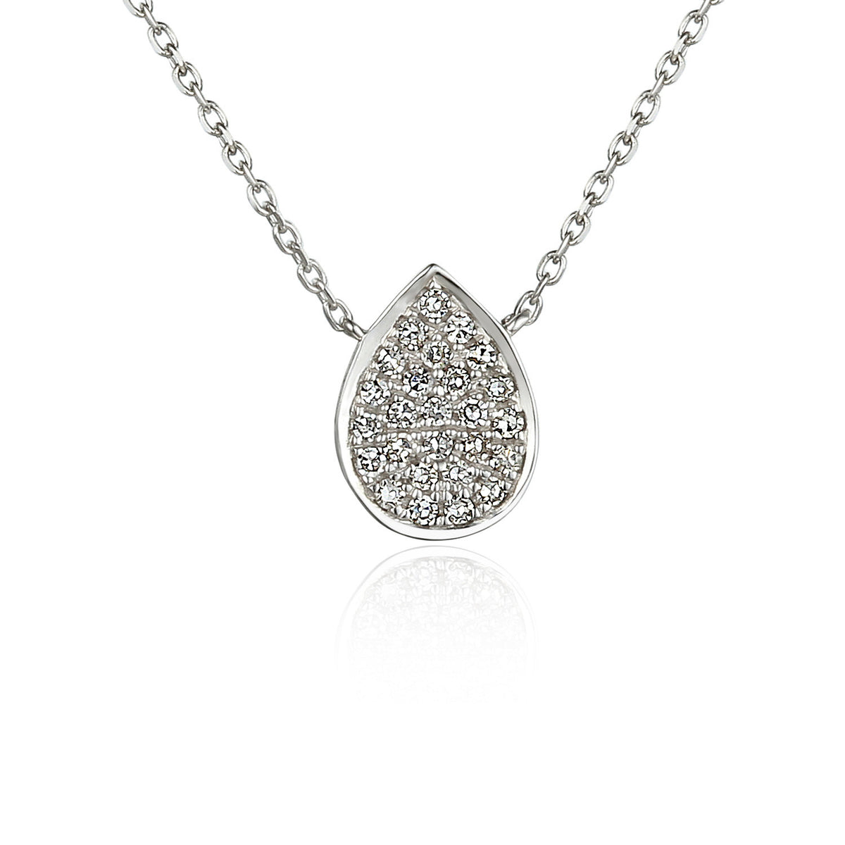 Diamond pear cluster pendant and chain in 18k white gold