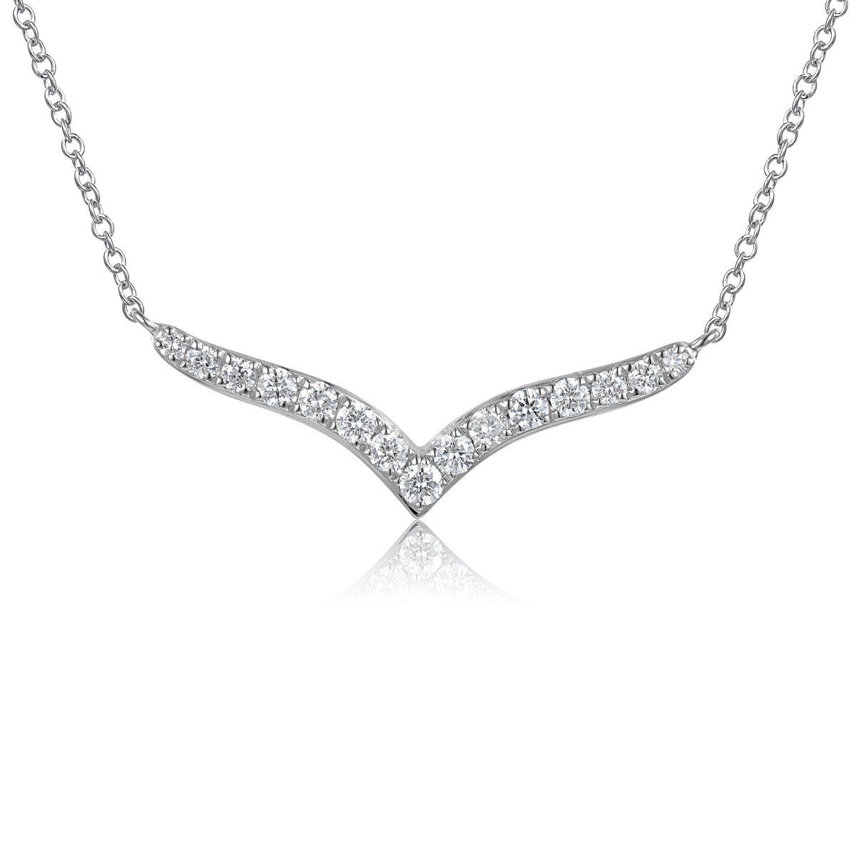 Diamond wishbone necklace in 18k white gold