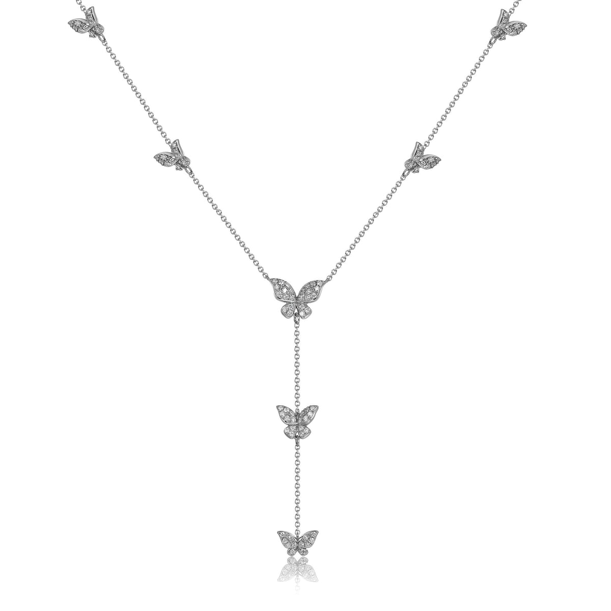 Diamond by the yard butterfly necklace in 18k white gold